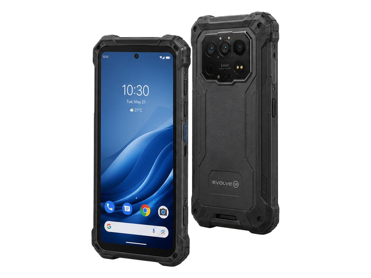 Evolve III Rugged outdoor device shown from the front and rear