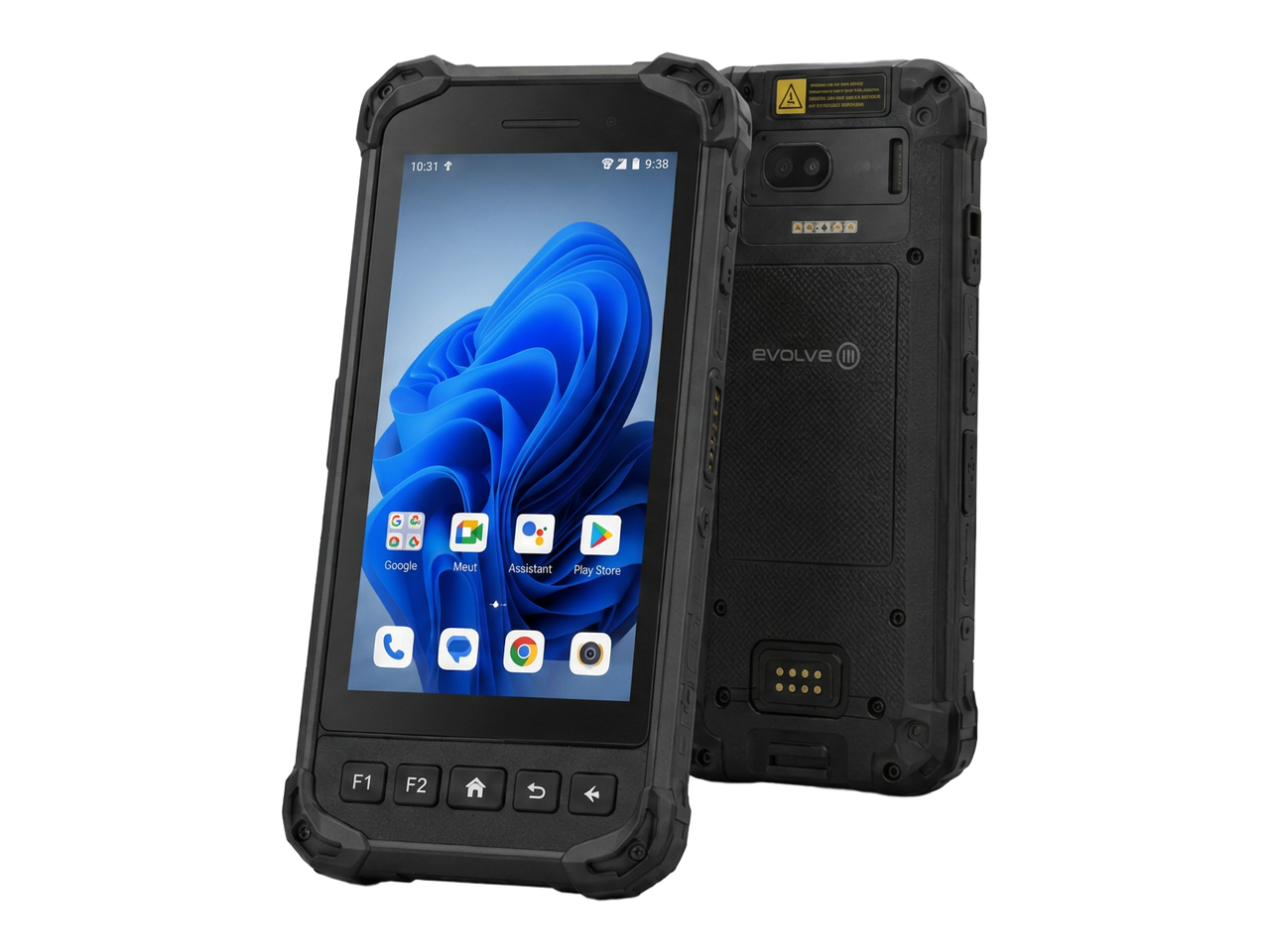 Evolve III Rugged PDA device shown from the front and rear
